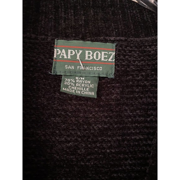 Vintage Papy Boez Black Knitted Sweater Cardigan Textured Flowers Small/Med - Picture 7 of 7